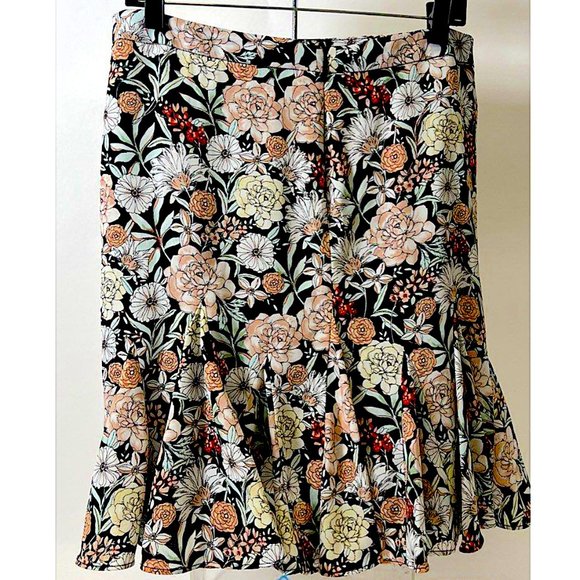 Y2K Boho Flowy Ruffled Floral Midi Skirt Multicolor Knee Length Lined Size 10 - Picture 2 of 7